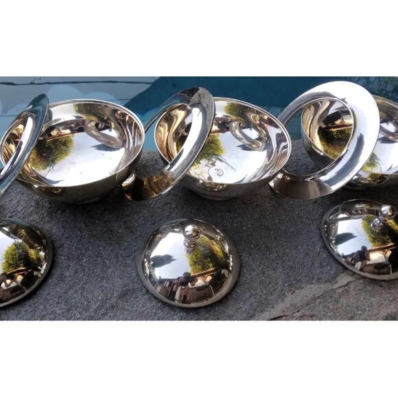 Cool MCM William Adams Towle Co. set of 3 Double Lidded Silver Plate Bowls - Picture 5 of 8